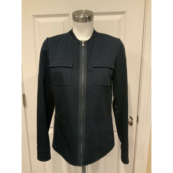 T Tahari Navy Blue Zip-Up Jacket W/ Pockets & Exposed Zipper, Size 8 (US) - Picture 1 of 9